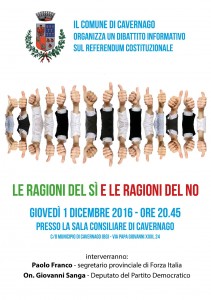 Cavernago, dibattito informativo sul Referendum Costituzionale @ Sala Consiliare | Calcinate | Lombardia | Italia